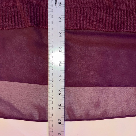 The Loft Marled Knit Sheer Chiffon Overlay Sweater Plum Size Large - Picture 5 of 9